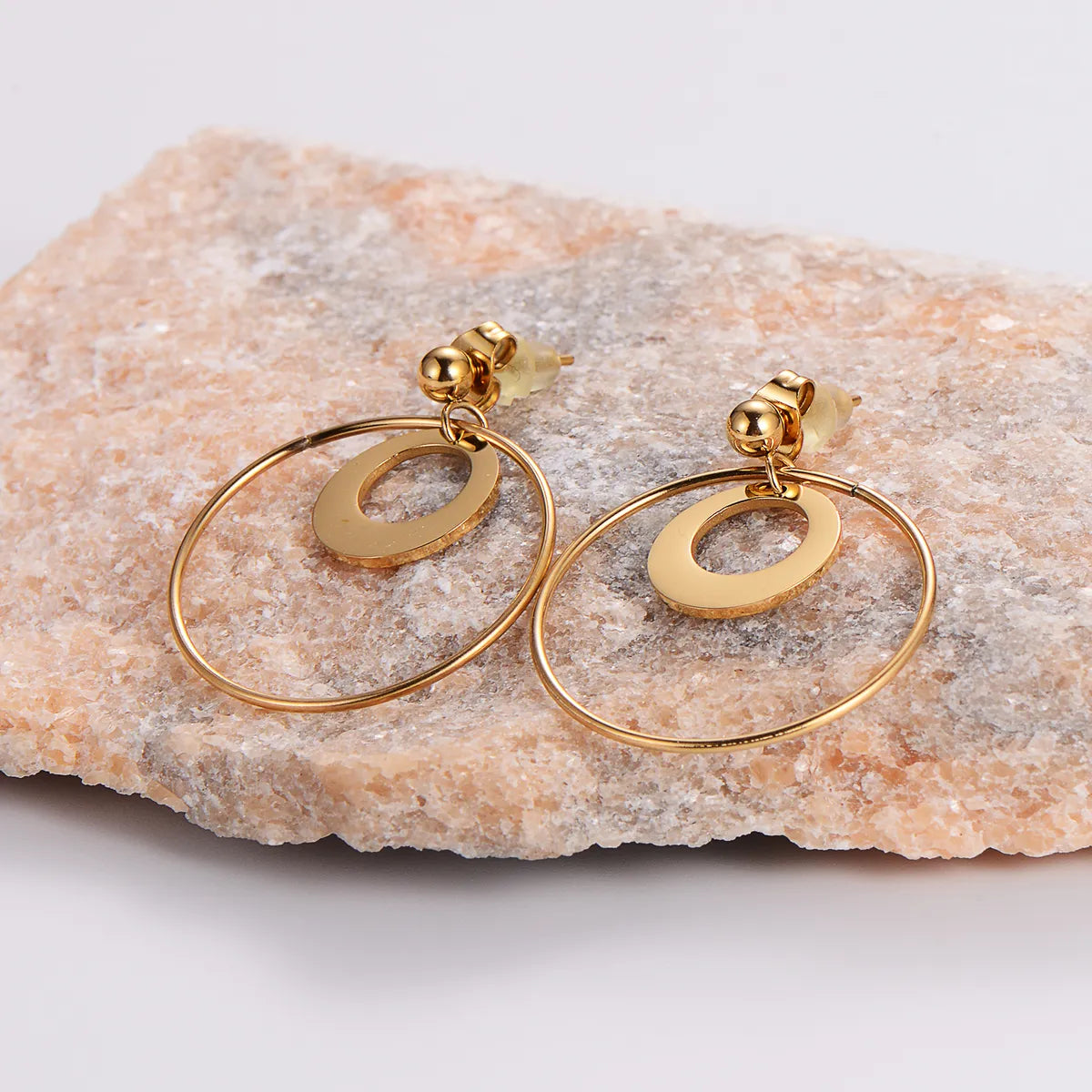 Geometric Gold Hoop Drop Earrings – 18K Plated Stainless Steel | Dariya Jewelry