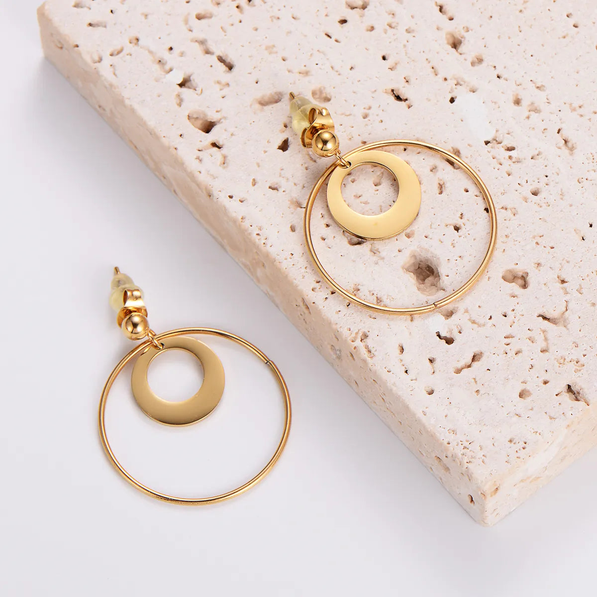 Geometric Gold Hoop Drop Earrings – 18K Plated Stainless Steel | Dariya Jewelry