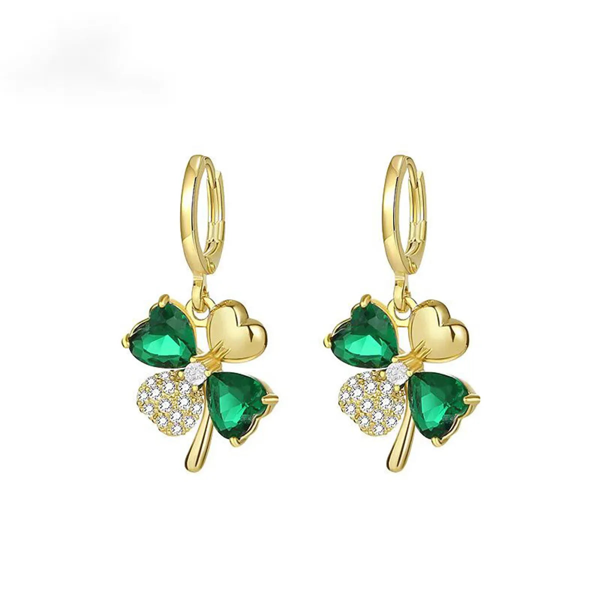 Elegant Gold-Plated Four-Leaf Clover Drop Earrings with Zircon