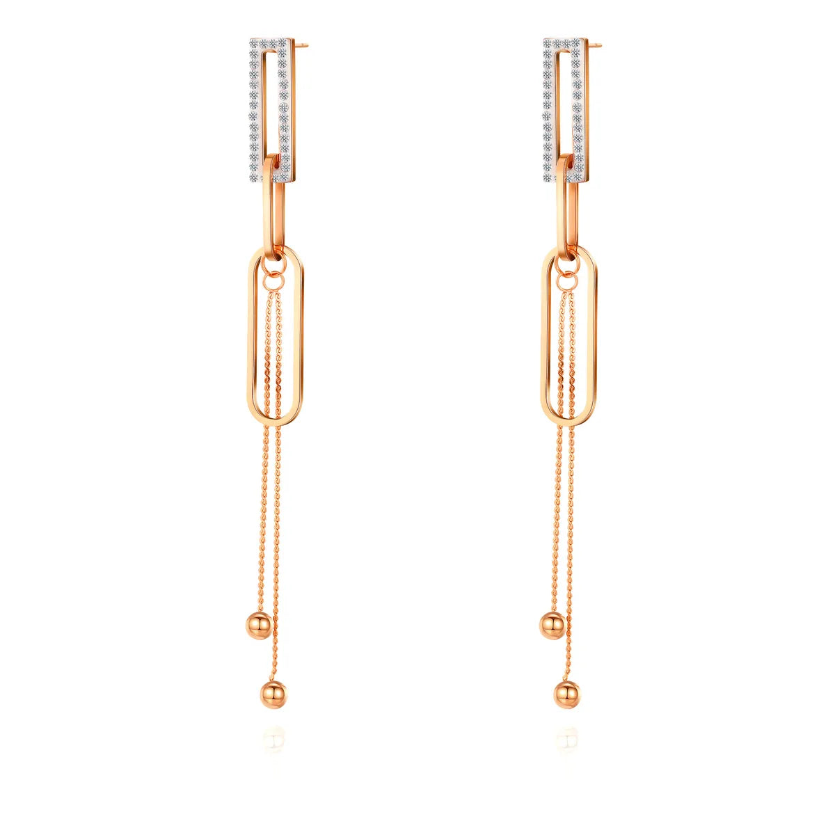 Elegant Rhinestone Drop Earrings – 14K & Rose Gold Plated 304 Steel