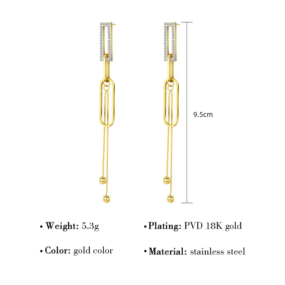 Elegant Rhinestone Drop Earrings – 14K & Rose Gold Plated 304 Steel