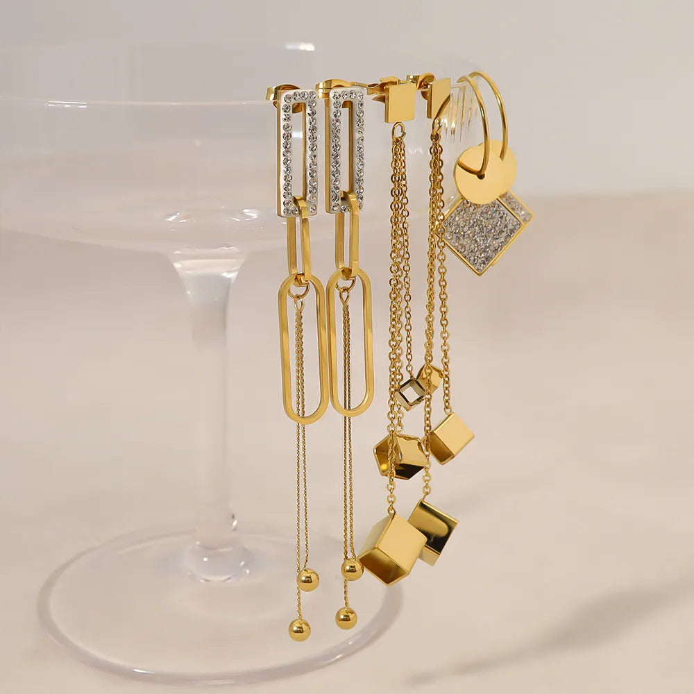 Elegant Rhinestone Drop Earrings – 14K & Rose Gold Plated 304 Steel