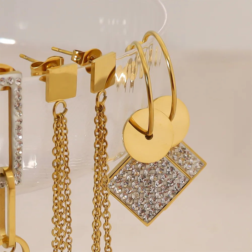 Elegant Rhinestone Drop Earrings – 14K & Rose Gold Plated 304 Steel