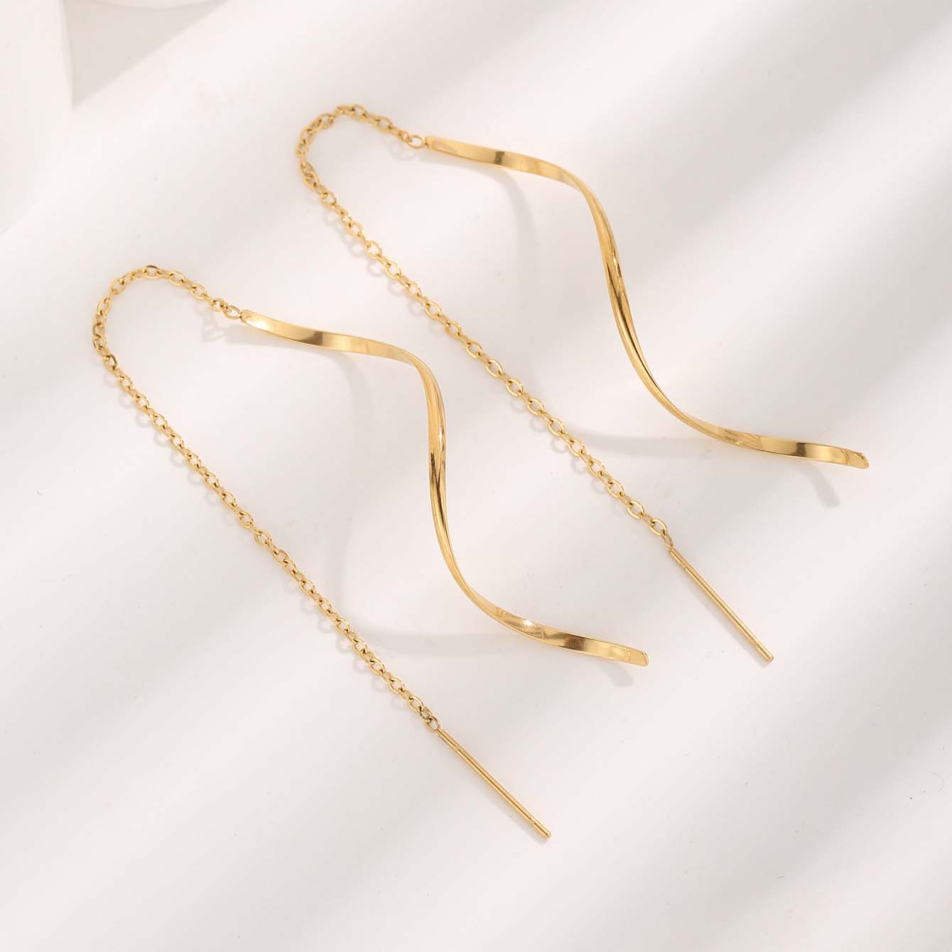 1 Pair Cute Sweet Tassel Gold Plated Titanium Steel Ear Line