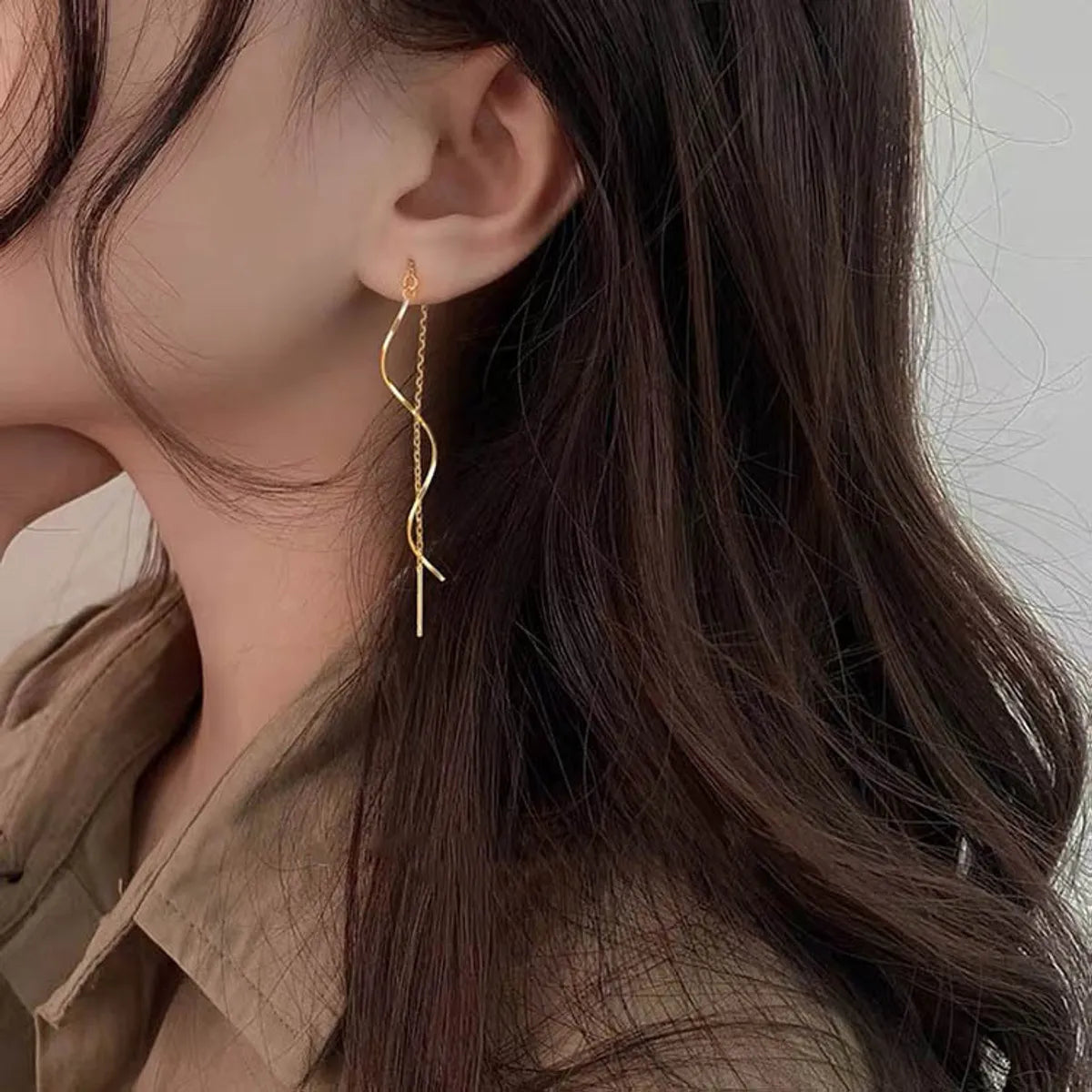 1 Pair Cute Sweet Tassel Gold Plated Titanium Steel Ear Line
