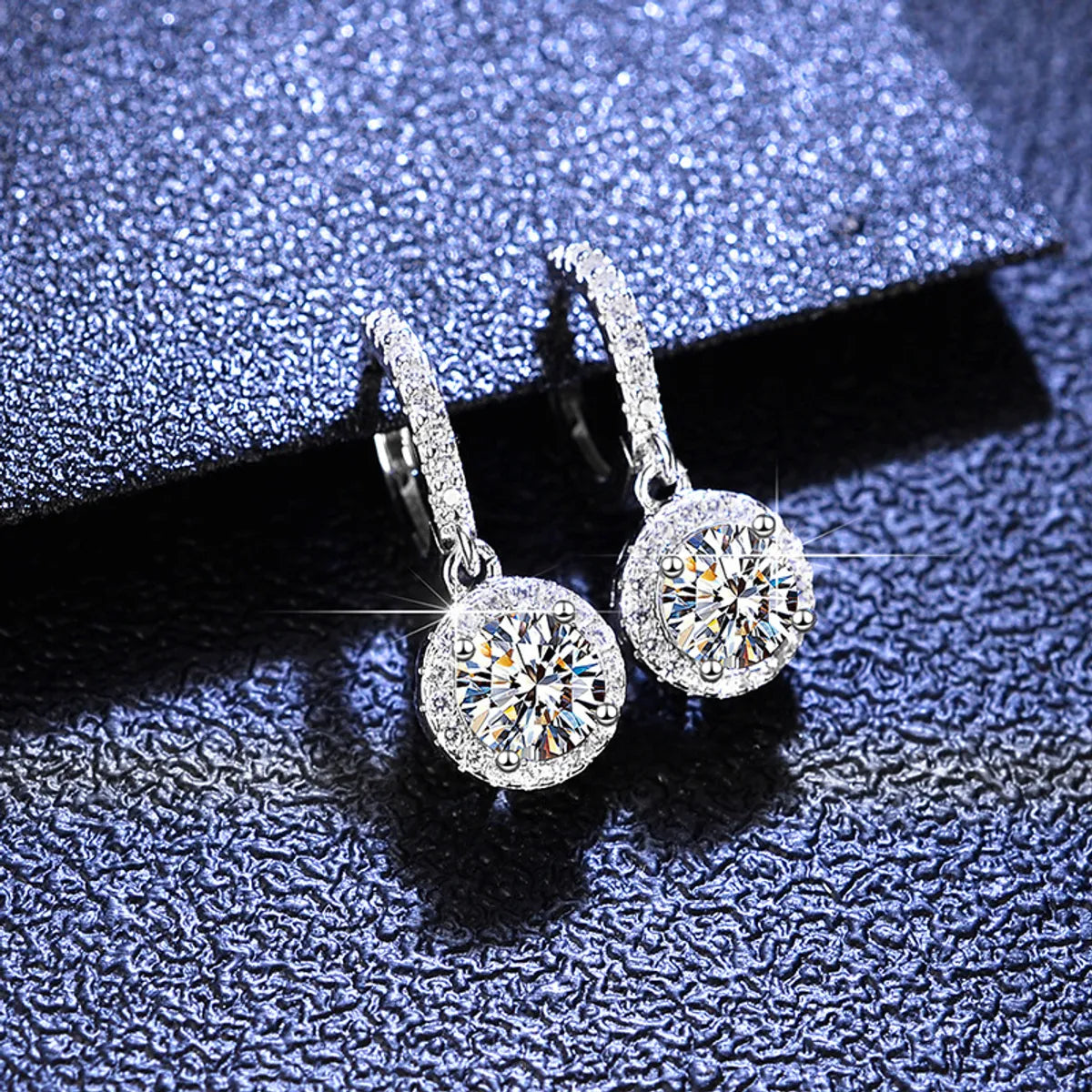 Simple Style Round Moissanite & Zircon Drop Earrings in Sterling Silver