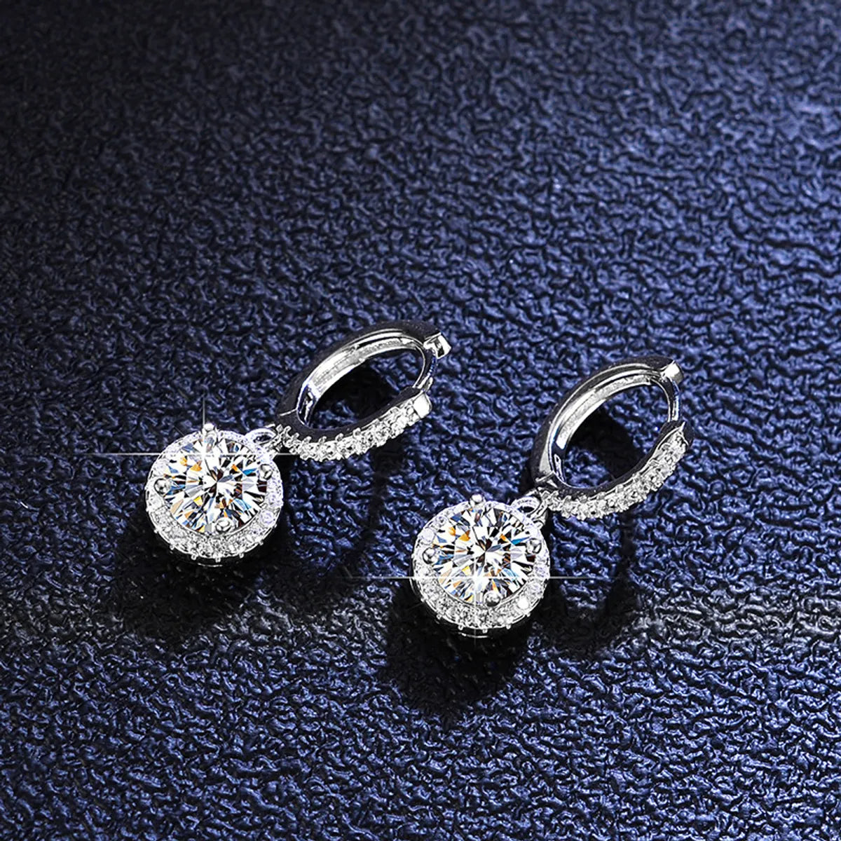 Simple Style Round Moissanite & Zircon Drop Earrings in Sterling Silver
