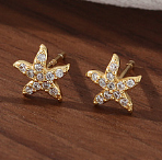 1 Pair Simple Style Starfish Inlay Sterling Silver Zircon Ear Studs – Elegant, Sparkling Jewelry for