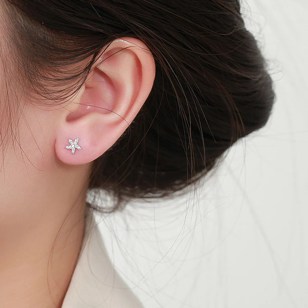 1 Pair Simple Style Starfish Inlay Sterling Silver Zircon Ear Studs – Elegant, Sparkling Jewelry for