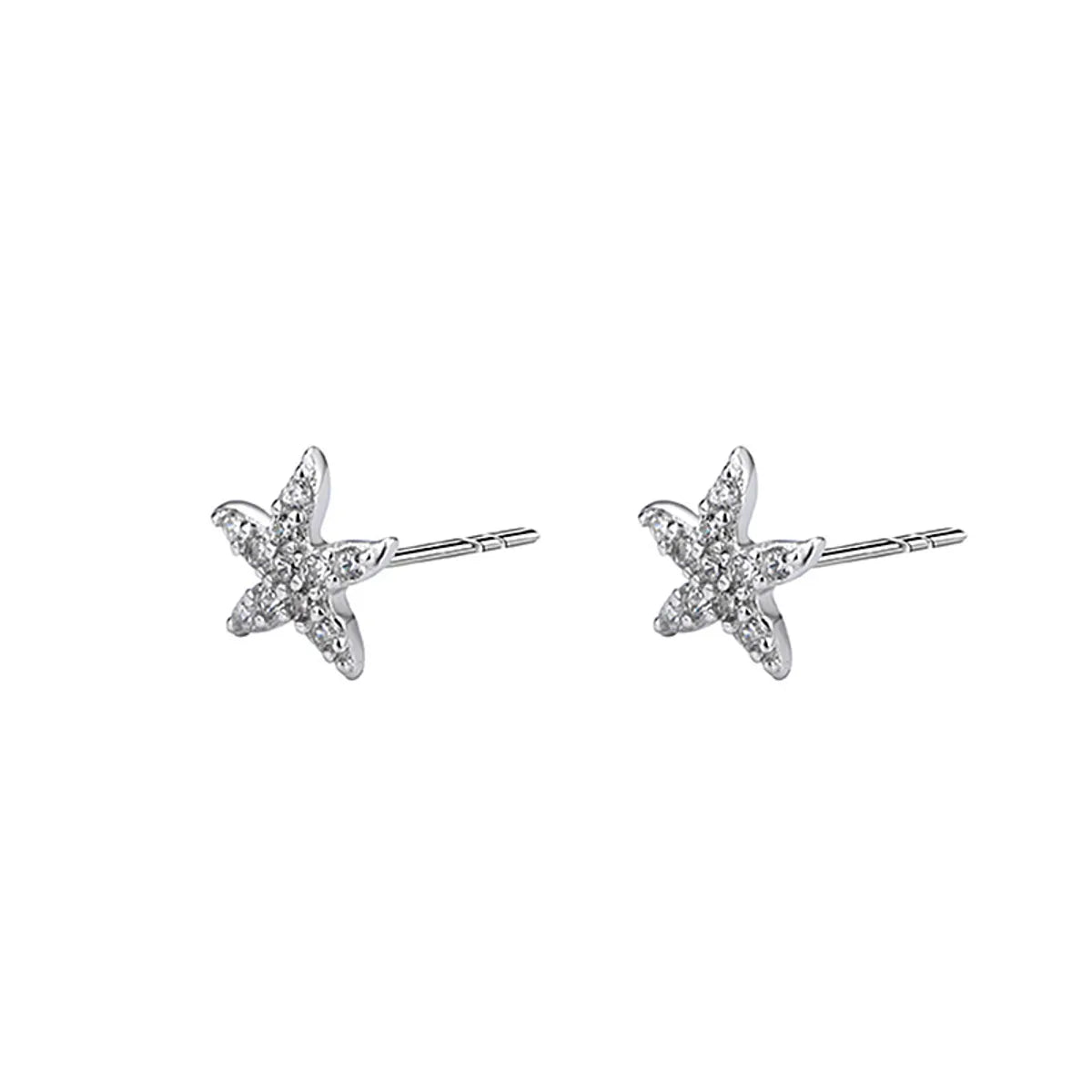 1 Pair Simple Style Starfish Inlay Sterling Silver Zircon Ear Studs – Elegant, Sparkling Jewelry for