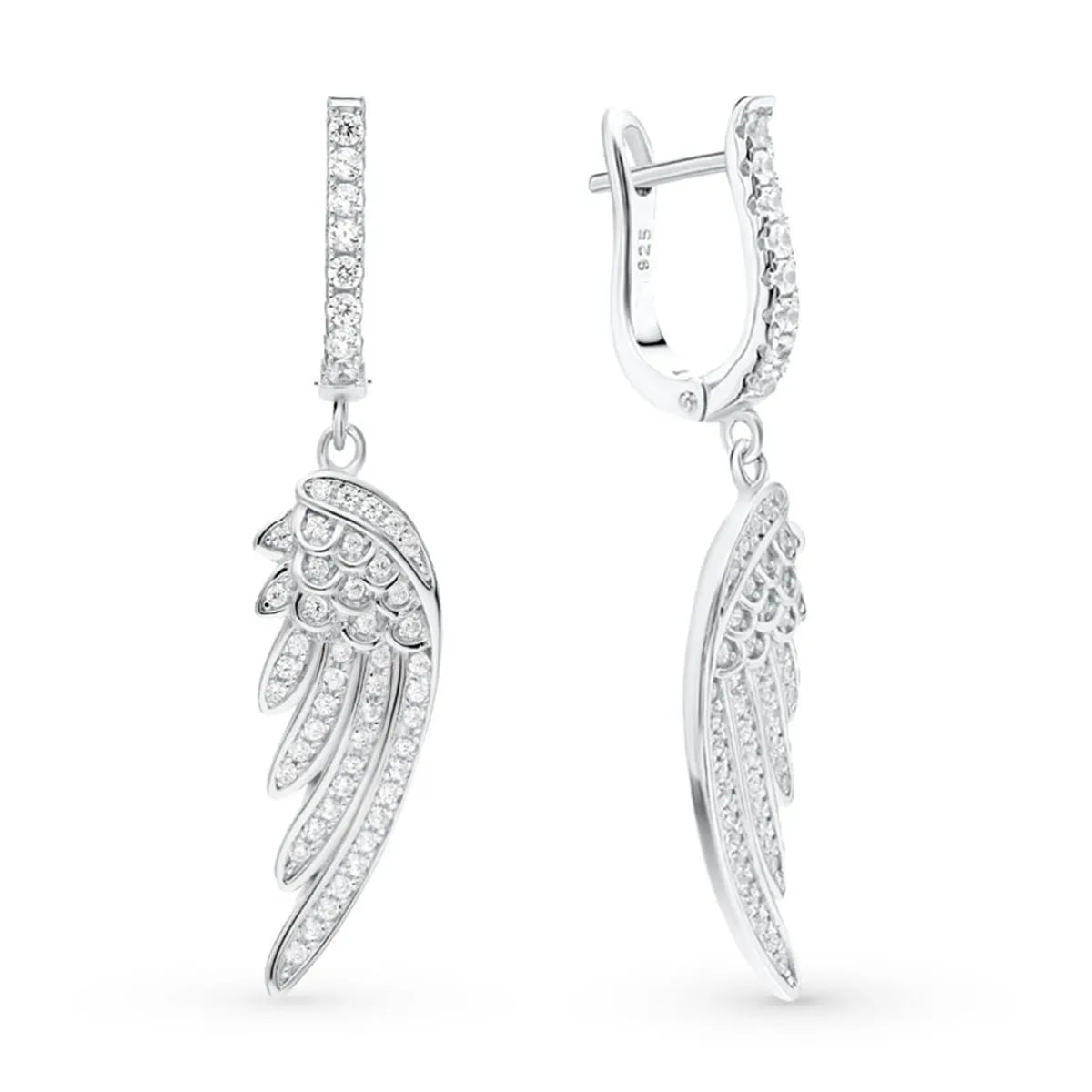 1 Pair Elegant Lady Feather Inlay Sterling Silver Zircon White Gold Plated Drop Earrings