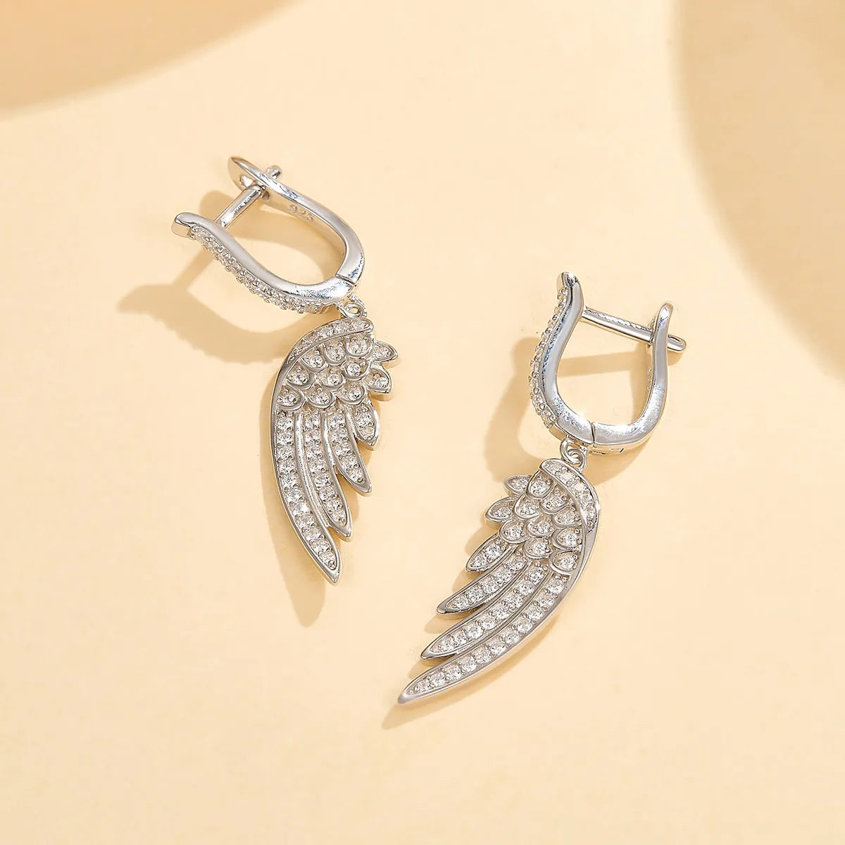 1 Pair Elegant Lady Feather Inlay Sterling Silver Zircon White Gold Plated Drop Earrings