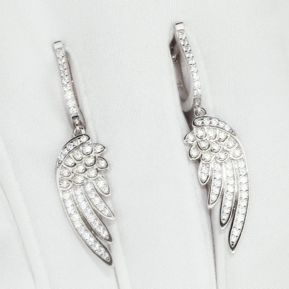 1 Pair Elegant Lady Feather Inlay Sterling Silver Zircon White Gold Plated Drop Earrings