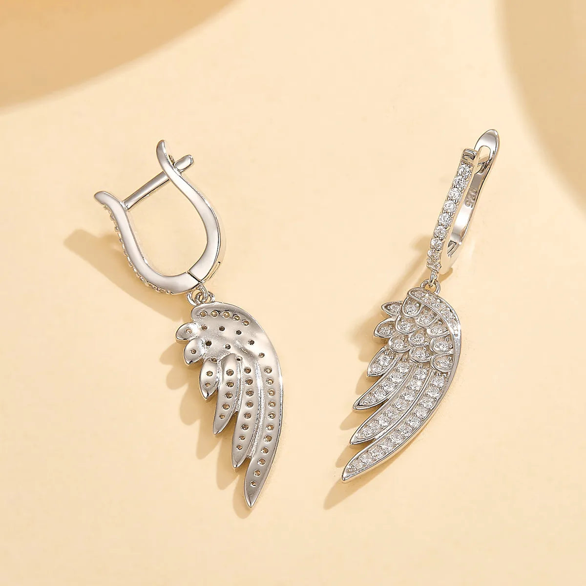 1 Pair Elegant Lady Feather Inlay Sterling Silver Zircon White Gold Plated Drop Earrings