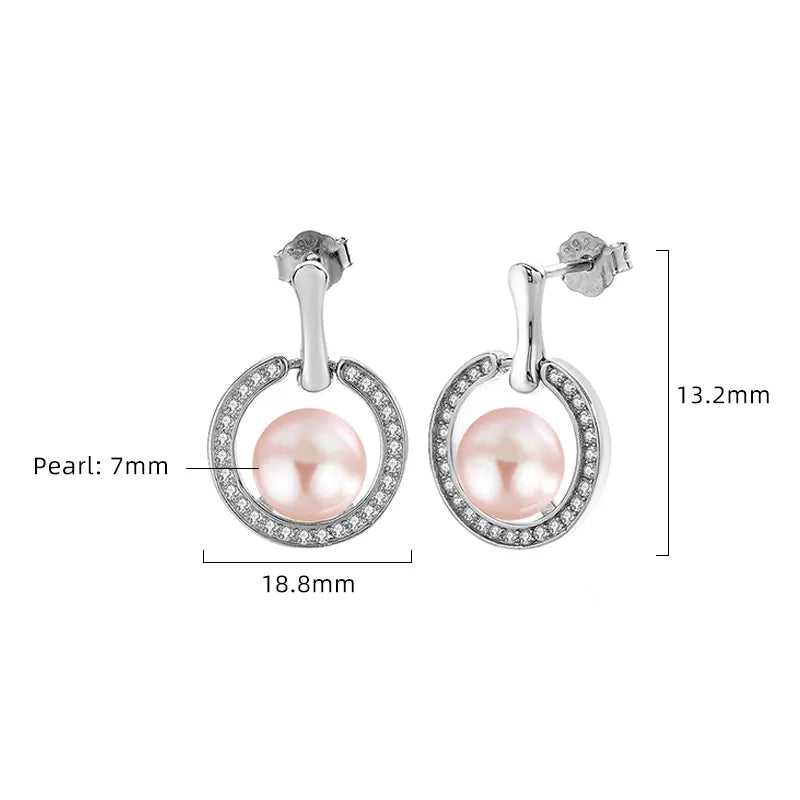 Elegant Sterling Silver Pearl Zircon White Gold Plated Drop Earrings – Circle Design