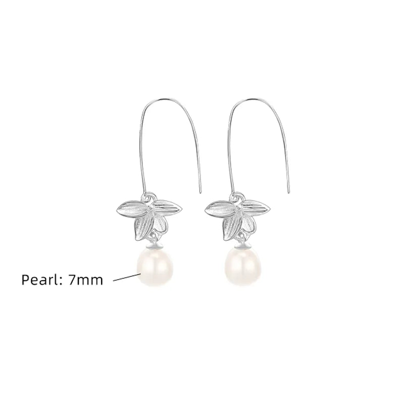 Elegant Sterling Silver Pearl Drop Earrings – White Gold Plated, Luxurious & Glamorous