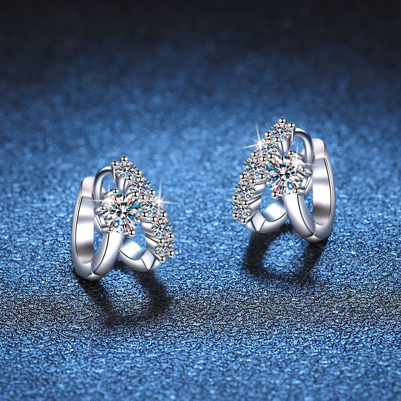 Elegant White Gold-Plated Sterling Silver Geometric Zircon Earrings – 1 Pair