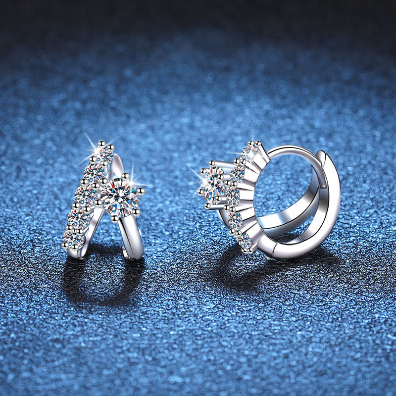 Elegant White Gold-Plated Sterling Silver Geometric Zircon Earrings – 1 Pair
