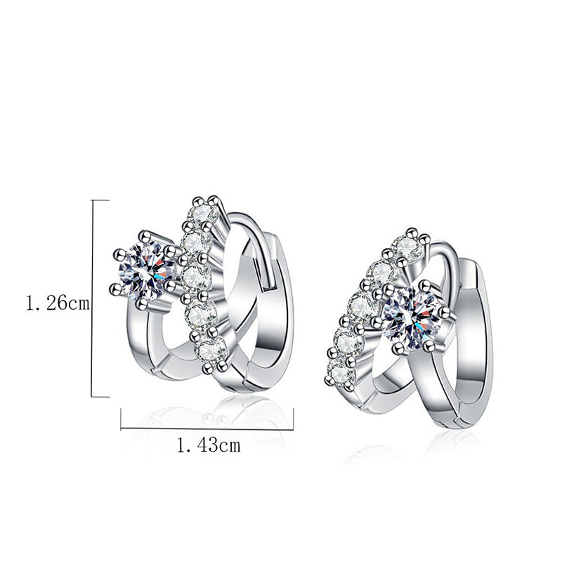 Elegant White Gold-Plated Sterling Silver Geometric Zircon Earrings – 1 Pair