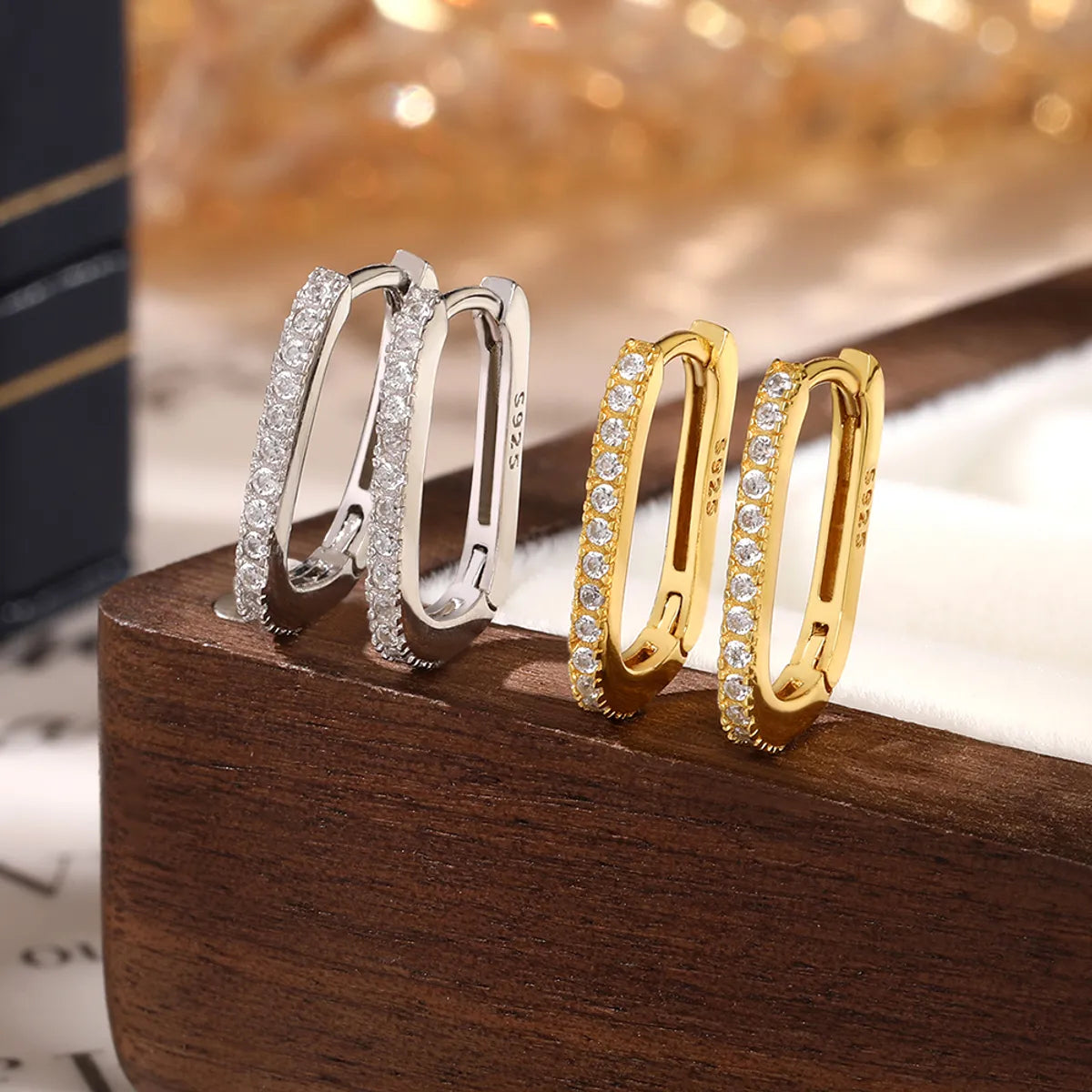 1 Pair Glam Luxurious U Shape Sterling Silver Zircon Earrings - 18K Gold & White Gold Plated