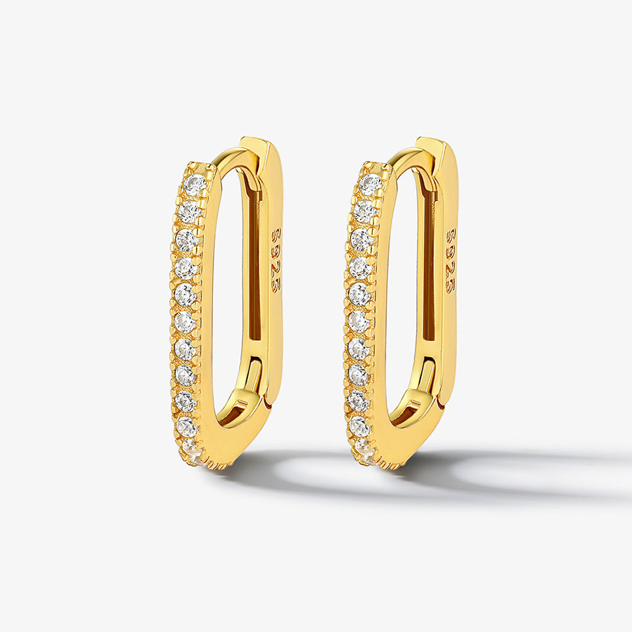1 Pair Glam Luxurious U Shape Sterling Silver Zircon Earrings - 18K Gold & White Gold Plated
