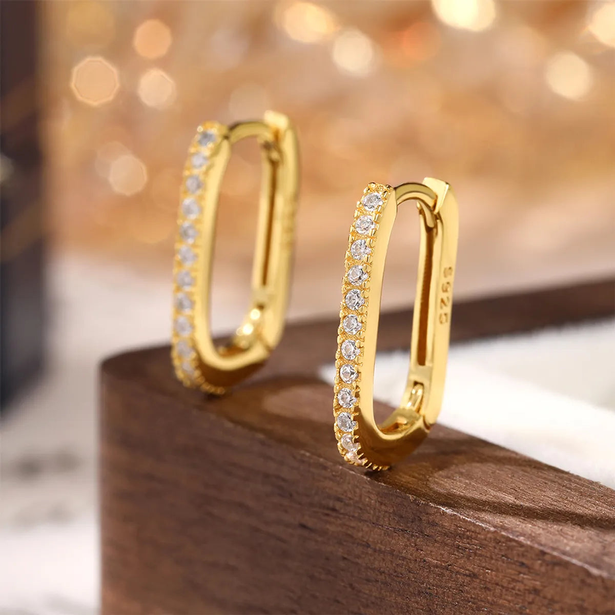 1 Pair Glam Luxurious U Shape Sterling Silver Zircon Earrings - 18K Gold & White Gold Plated