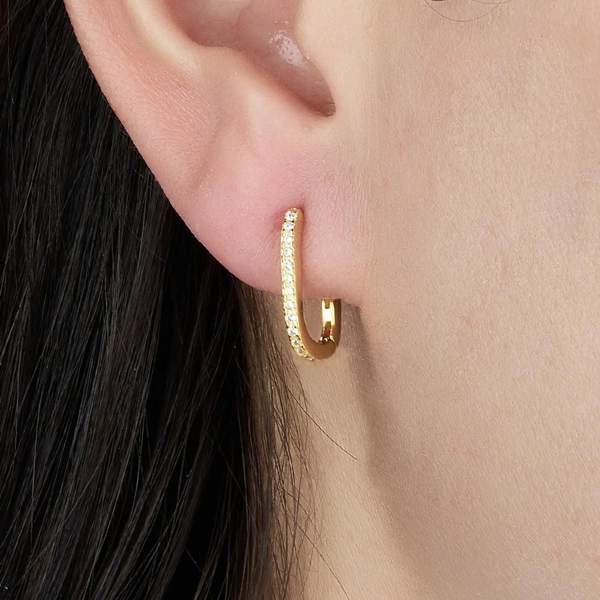 1 Pair Glam Luxurious U Shape Sterling Silver Zircon Earrings - 18K Gold & White Gold Plated