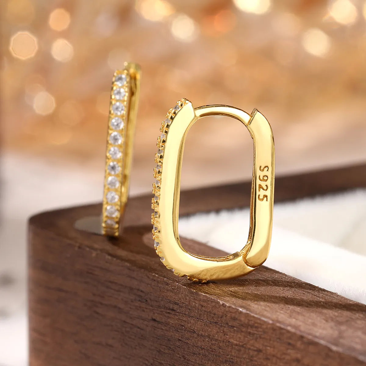 1 Pair Glam Luxurious U Shape Sterling Silver Zircon Earrings - 18K Gold & White Gold Plated