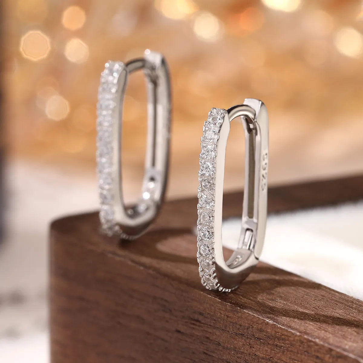 1 Pair Glam Luxurious U Shape Sterling Silver Zircon Earrings - 18K Gold & White Gold Plated