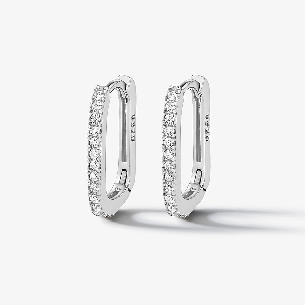 1 Pair Glam Luxurious U Shape Sterling Silver Zircon Earrings - 18K Gold & White Gold Plated