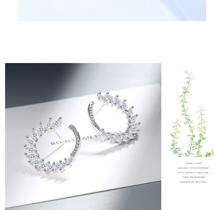1 Pair Simple Style Shiny Leaf Inlay Copper Zircon Ear Studs – Elegant & Trendy