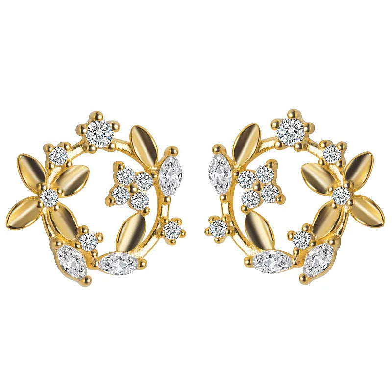 1 Pair Simple Style Leaf Inlay Sterling Silver Zircon Ear Studs – Elegant & Trendy
