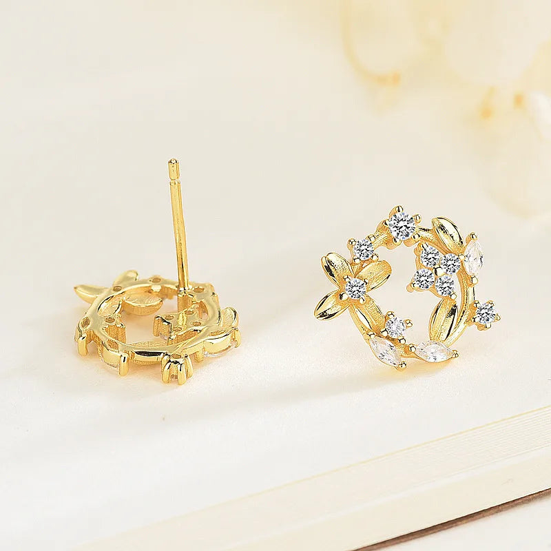 1 Pair Simple Style Leaf Inlay Sterling Silver Zircon Ear Studs – Elegant & Trendy