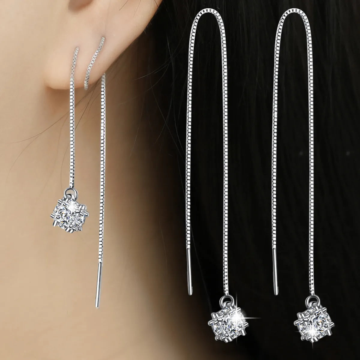 Simple Style Round Drop Earrings with White Gold Plating & Zircon Inlay - Copper Earrings for Women