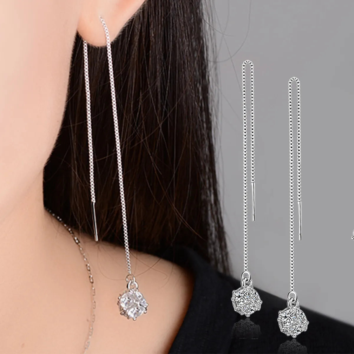Simple Style Round Drop Earrings with White Gold Plating & Zircon Inlay - Copper Earrings for Women