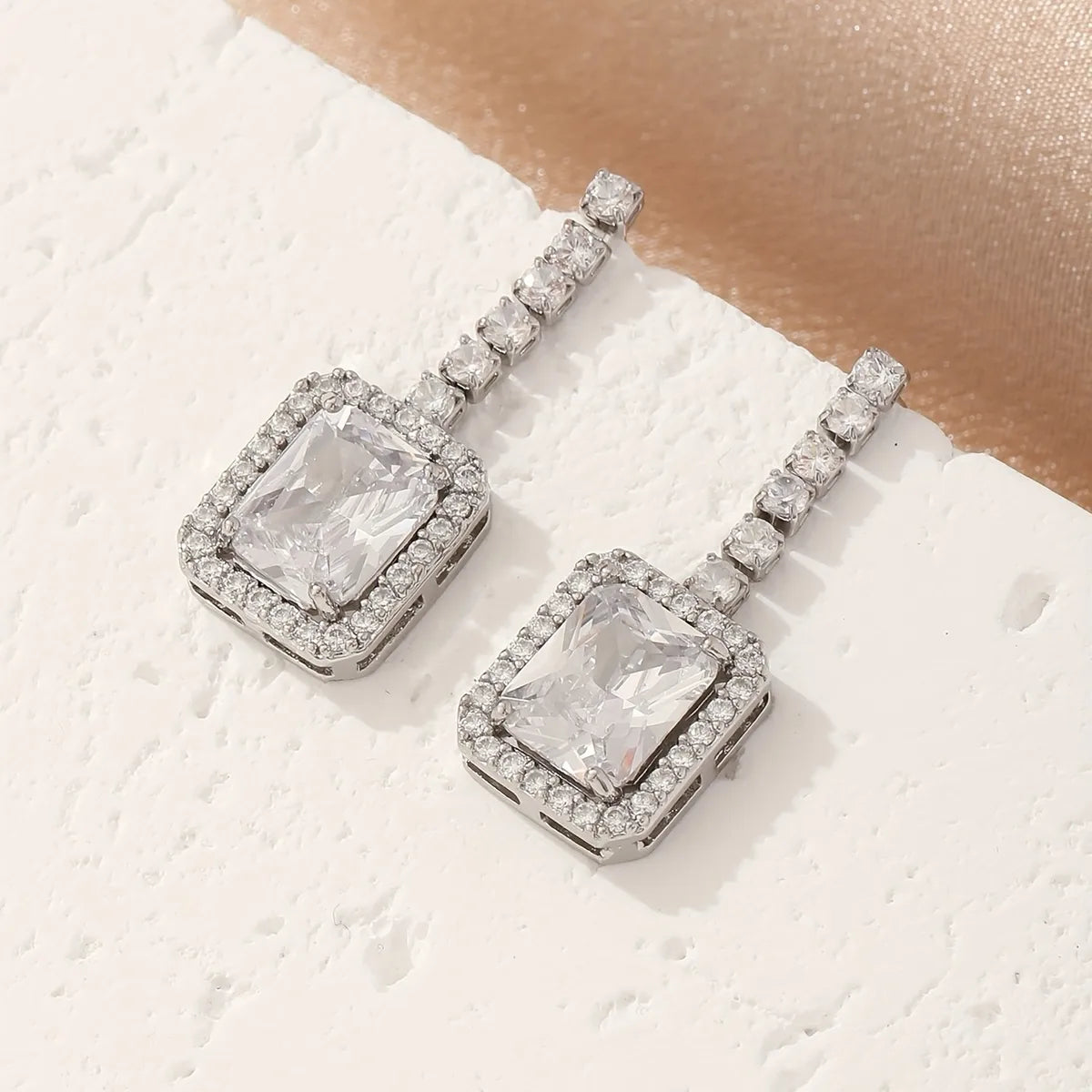 White Gold Plated Drop Earrings with Sparkling Zircon – Elegant Everyday Glam