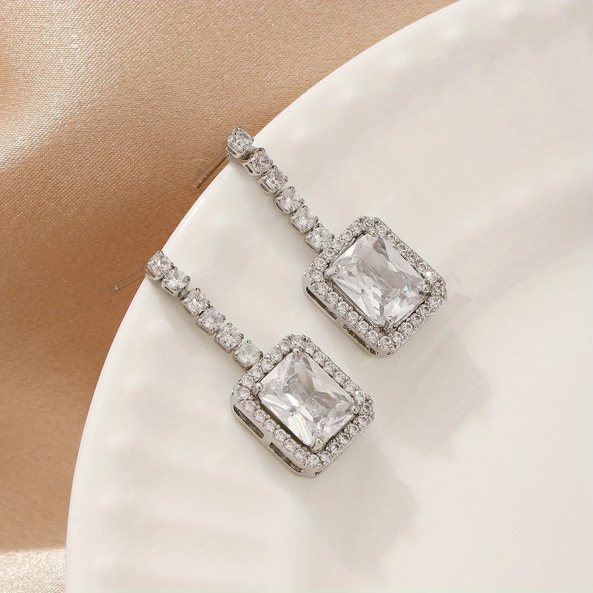 White Gold Plated Drop Earrings with Sparkling Zircon – Elegant Everyday Glam