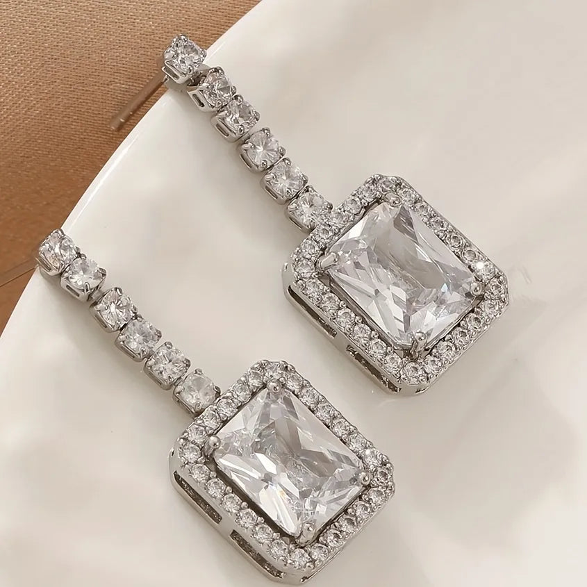 White Gold Plated Drop Earrings with Sparkling Zircon – Elegant Everyday Glam