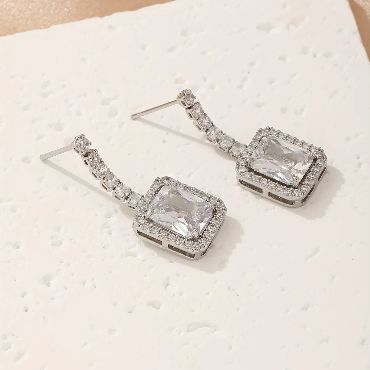 Elegant White Gold Plated Drop Earrings with Zircon Inlay - Simple Style | Dariya Jewelry