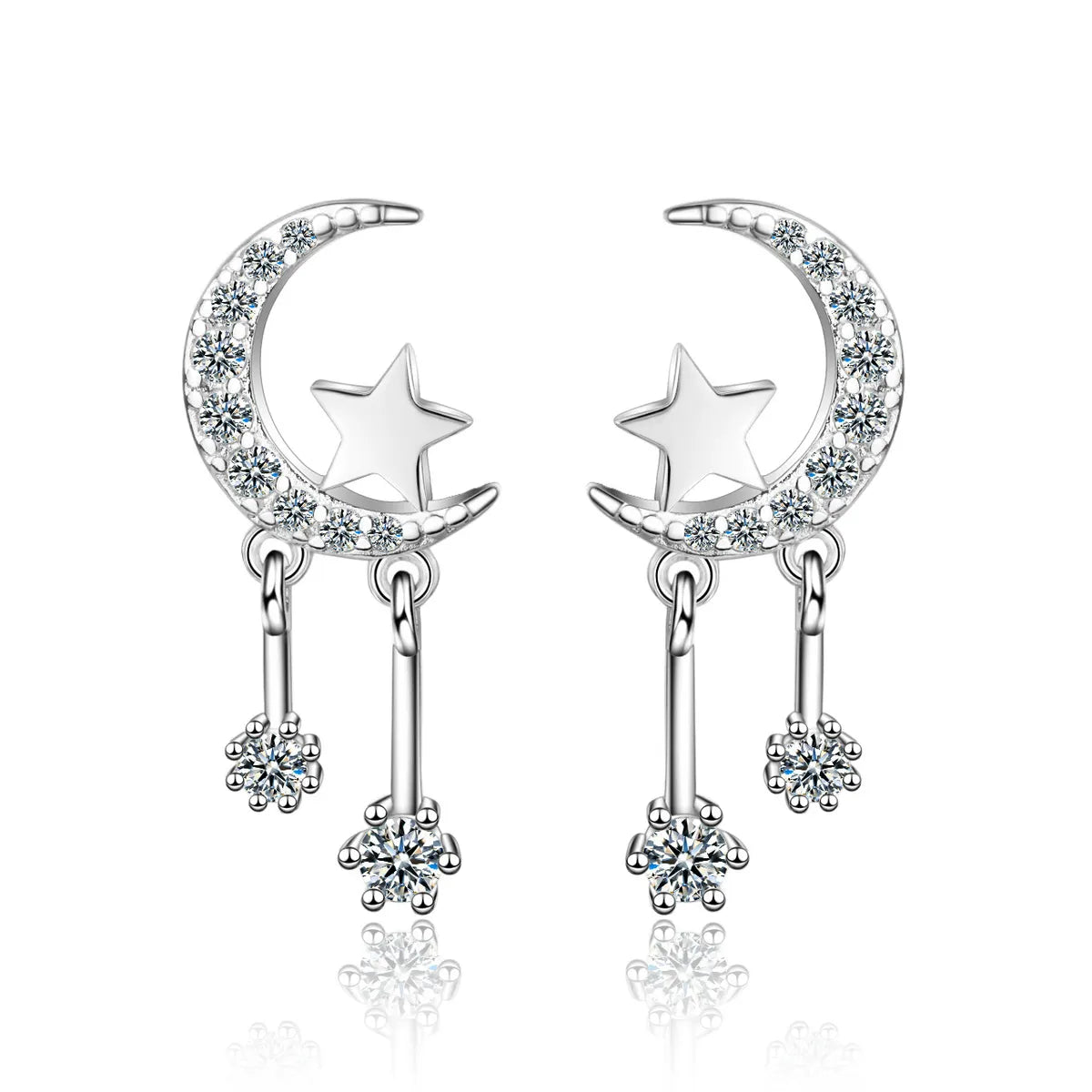 1 Pair Lady Star White Gold Plated Drop Earrings with Zircon Inlay - Elegant & Sparkly!