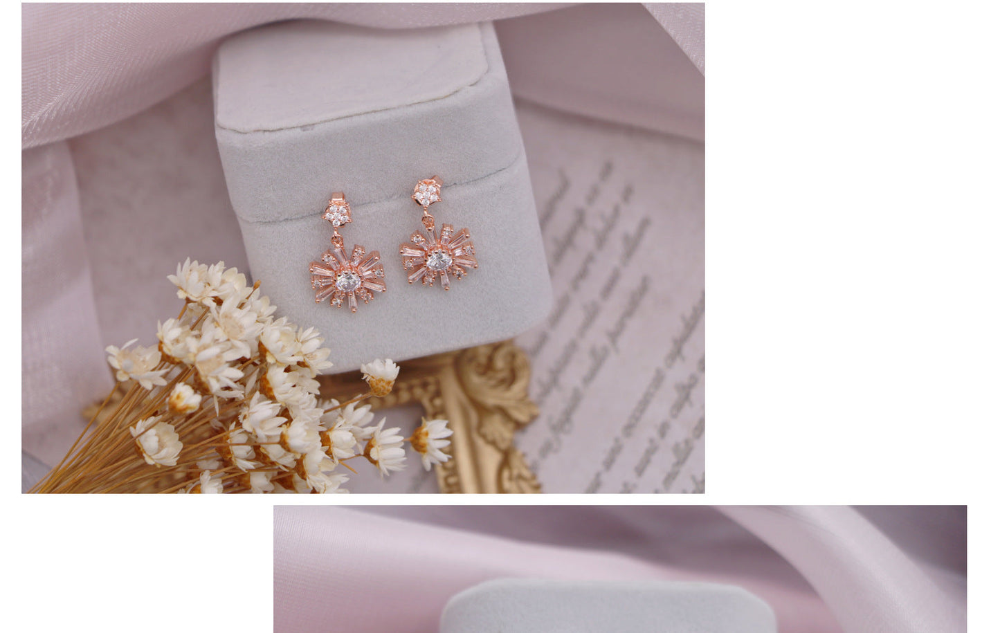Shiny Flower Copper Zircon Drop Earrings - Gold Plated, IG Style