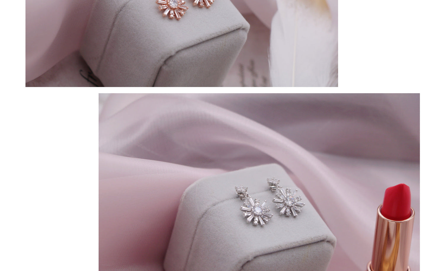 Shiny Flower Copper Zircon Drop Earrings - Gold Plated, IG Style