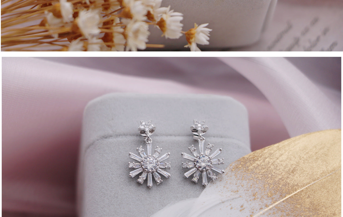 Shiny Flower Copper Zircon Drop Earrings - Gold Plated, IG Style