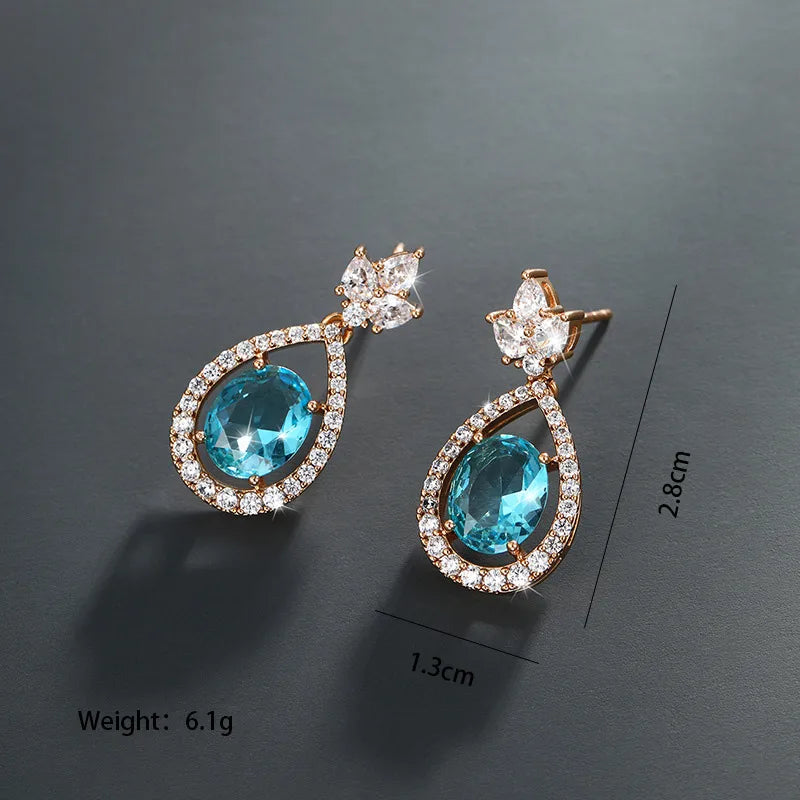 Elegant 18K Gold-Plated Drop Earrings with Sparkling Gemstones | Alloy & Copper