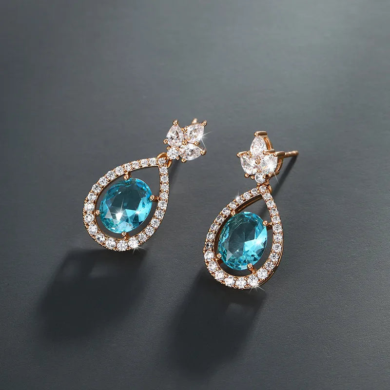 Elegant 18K Gold-Plated Drop Earrings with Sparkling Gemstones | Alloy & Copper