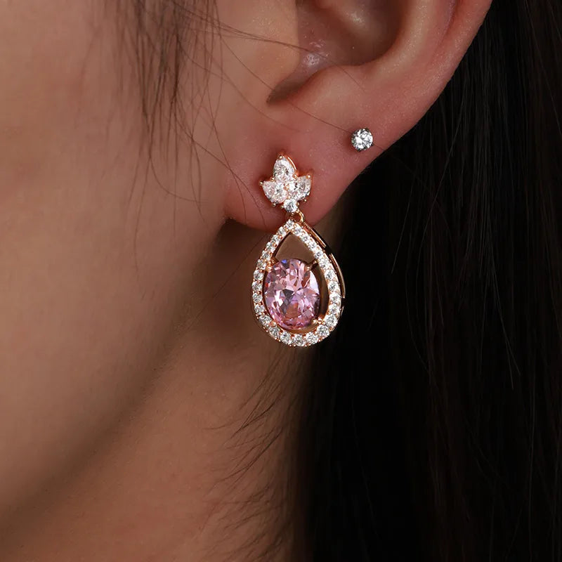 Elegant 18K Gold-Plated Drop Earrings with Sparkling Gemstones | Alloy & Copper