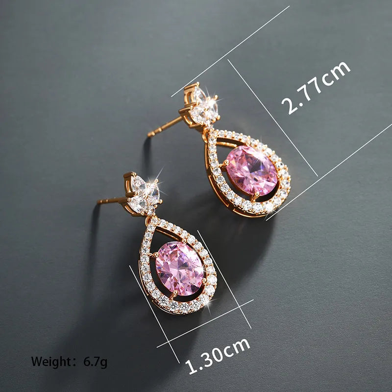 Elegant 18K Gold-Plated Drop Earrings with Sparkling Gemstones | Alloy & Copper