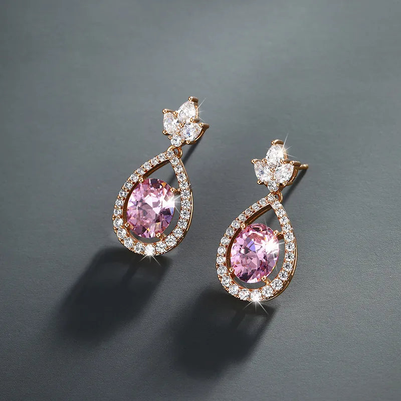 Elegant 18K Gold-Plated Drop Earrings with Sparkling Gemstones | Alloy & Copper