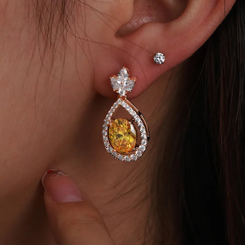 Elegant 18K Gold-Plated Drop Earrings with Sparkling Gemstones | Alloy & Copper