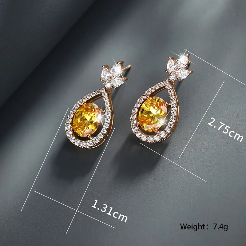 Elegant 18K Gold-Plated Drop Earrings with Sparkling Gemstones | Alloy & Copper
